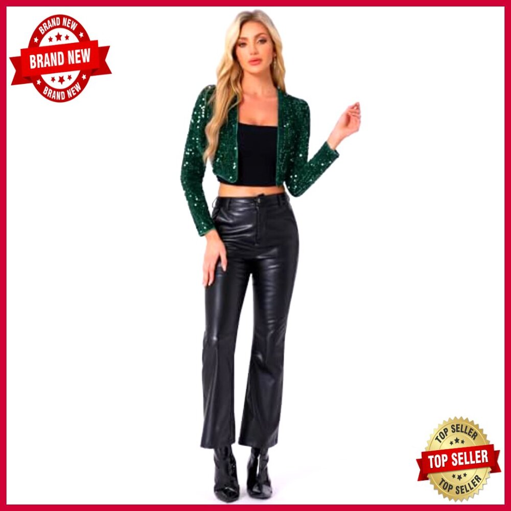 Sequin Crop Blazer Jacket Open Front Collarless M… - image 3